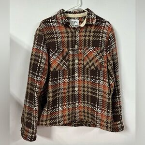 Wax London Whiting Overshirt Men’s Sz Large Shacket Brown Orange Plaid Beatnik